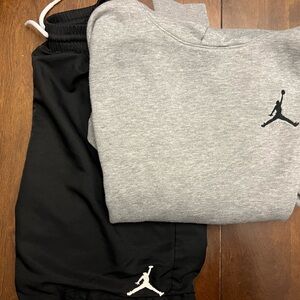 Jordan Black shorts and Jordan Heather Gray Hoodie Set YLG